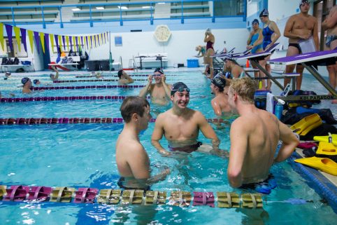 Albion College students in the the pool.