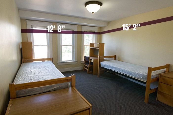 Ingham Hall bedroom with room measurements.