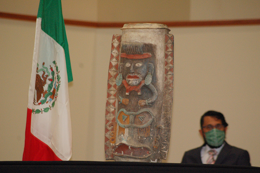 Mayan urn repatriated by Albion College to Mexico, April 13, 2021.