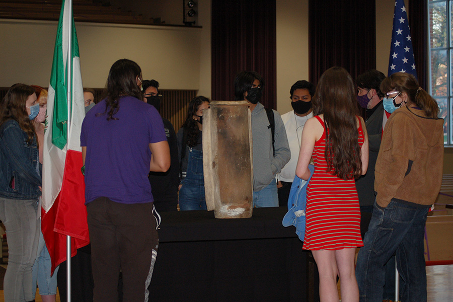 Albion College students, Mayan urn artifact repatriation, Goodrich Chapel, April 13, 2021.