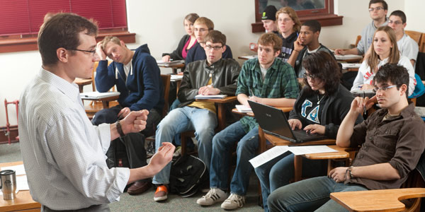 Dr. Dan Mittag addresses a class of philosophy students.