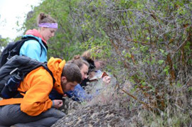 Geology students on a mountain.