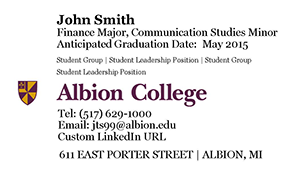 Student buisness card template