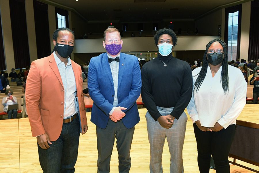 From left: Dr. Ibram Kendi, Dr. Mathew Johnson, Domonic McDonald, Akaiia Ridley