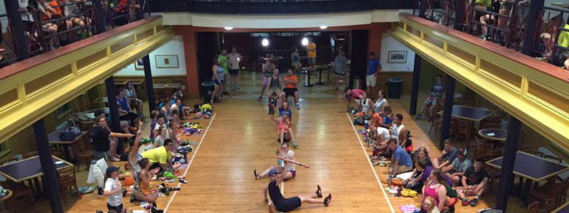 Students gathered on the floor