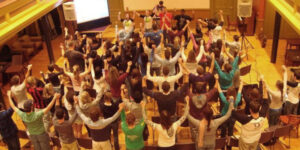 The audience at a chapel service.